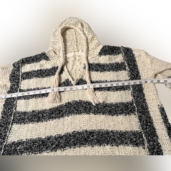 Ciel USA Womens Boho Cream And Black Striped Hooded Sweater Oversized Size M - Picture 5 of 7
